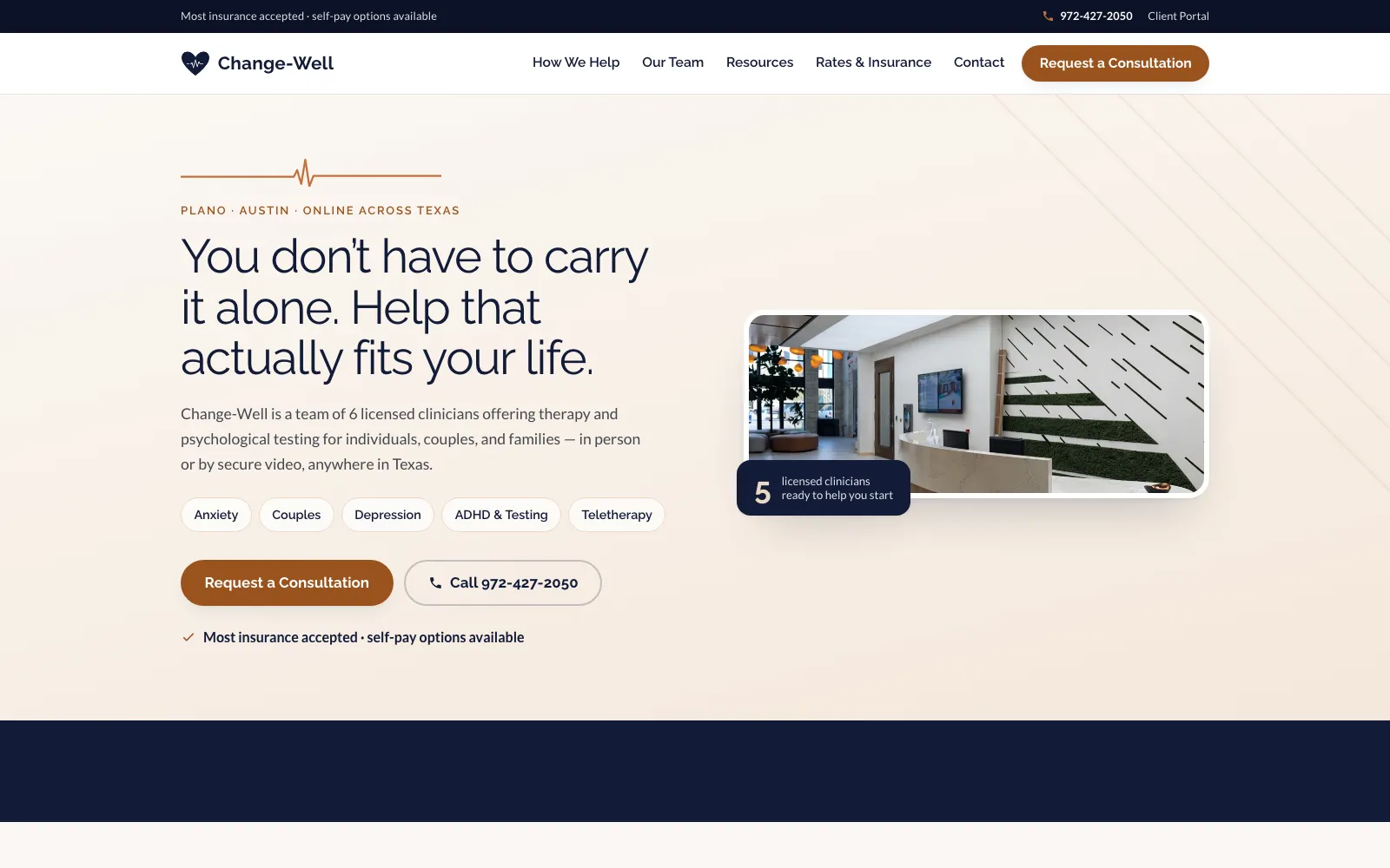 Screenshot of the Change-Well homepage