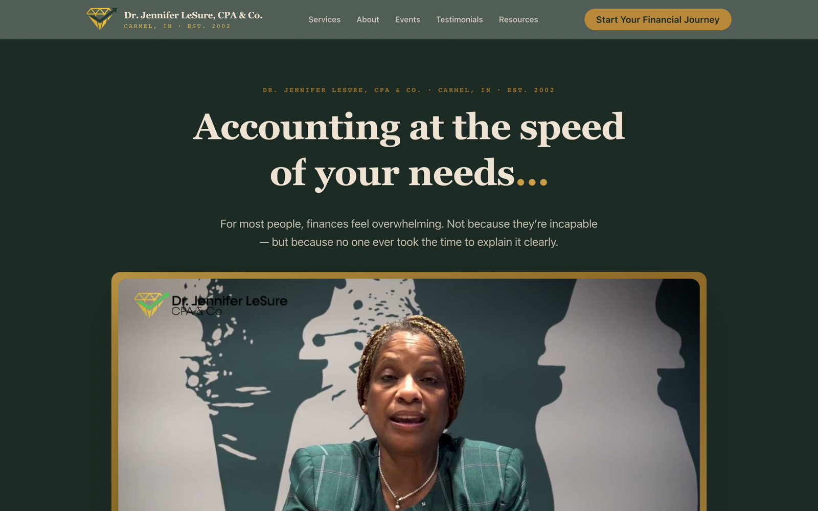 Screenshot of the Dr. Jennifer LeSure, CPA & Co. homepage