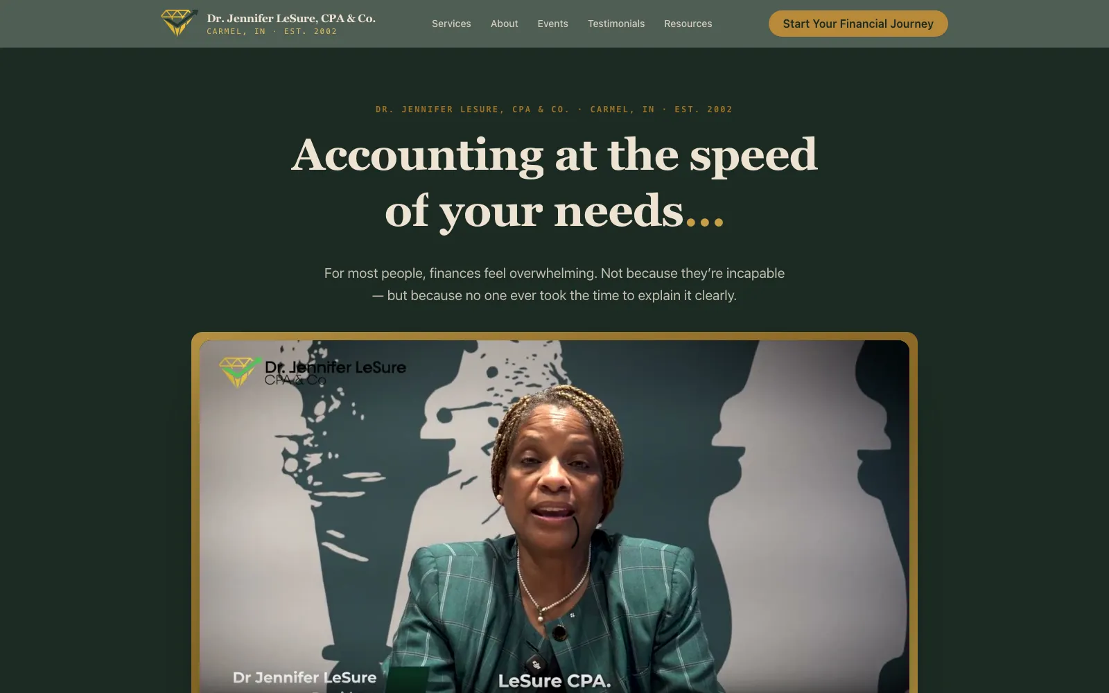 Screenshot of the Dr. Jennifer LeSure, CPA & Co. homepage