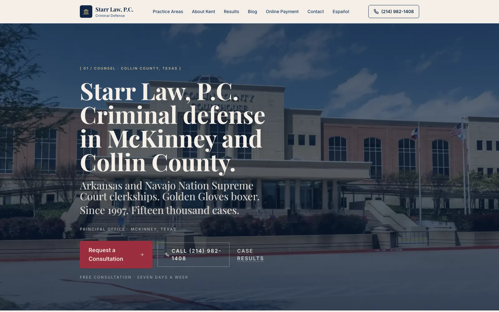 Screenshot of the Starr Law, P.C. homepage