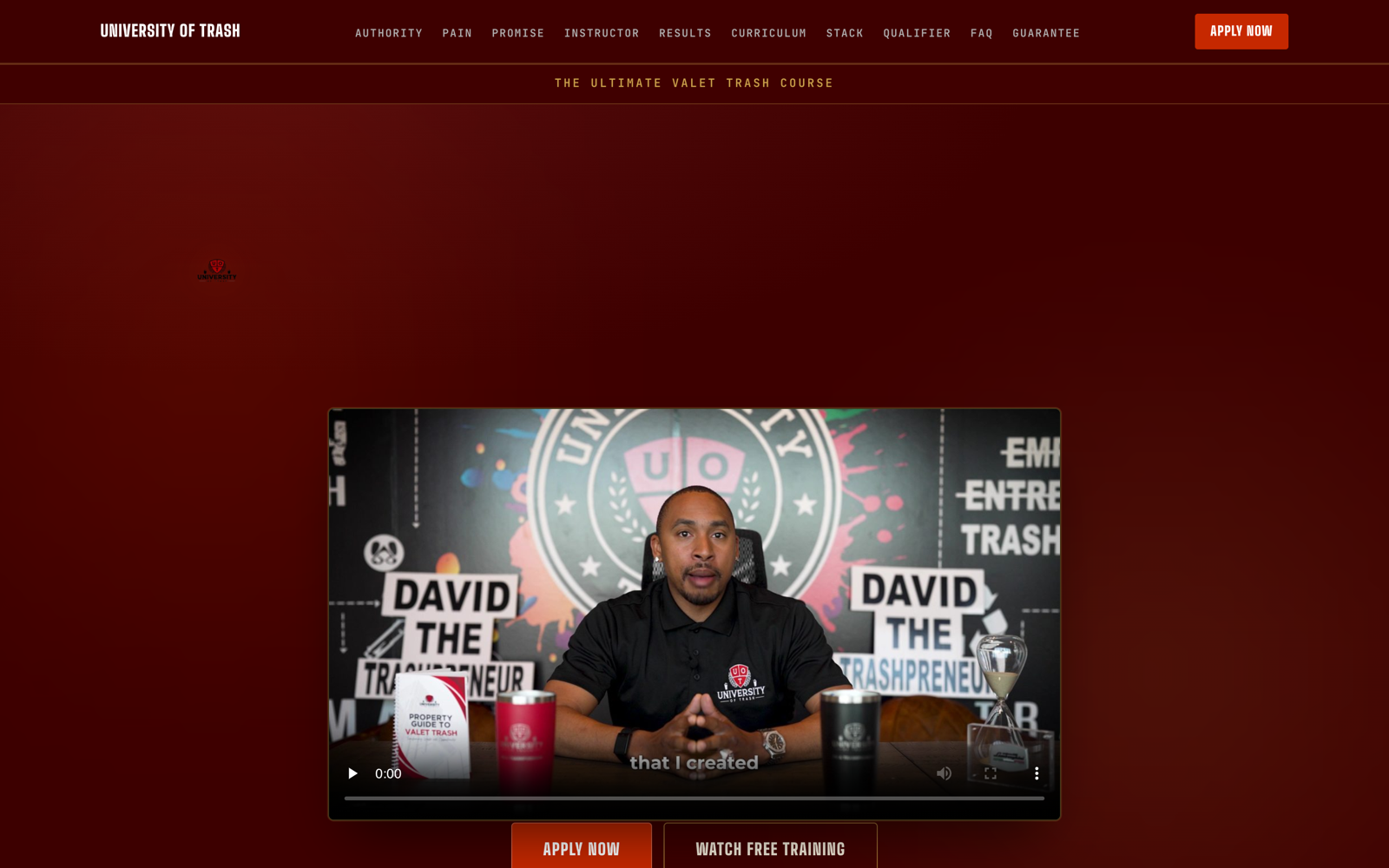 Screenshot of the University of Trash homepage