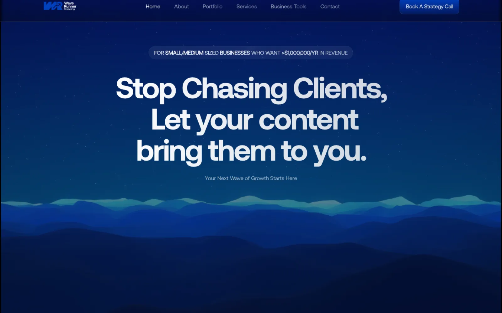 Screenshot of the Wave Runner Marketing homepage